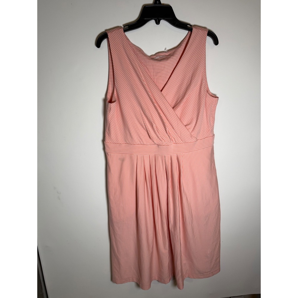 As is Lands End Womens Pink Striped Sleeveless  Dress L 14-16 little stain